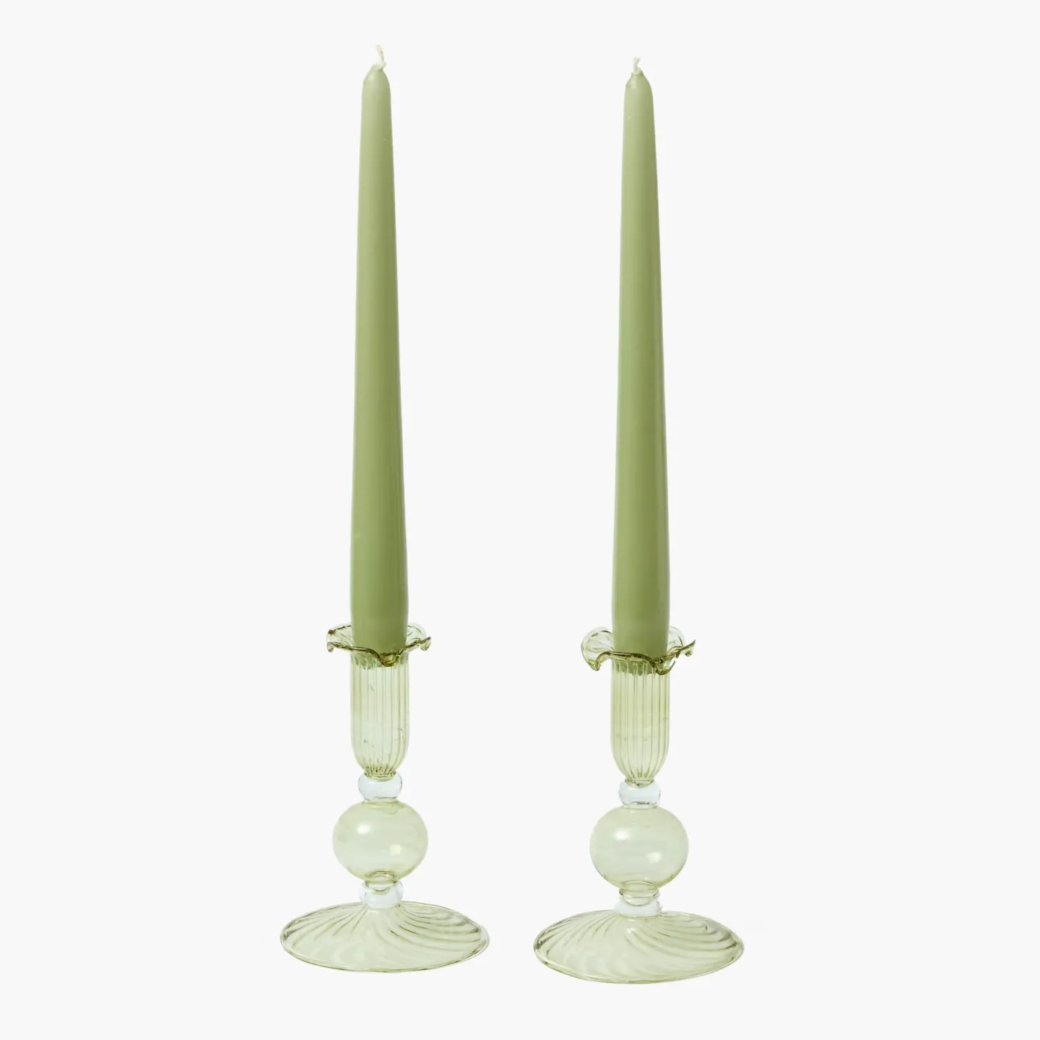 Mrs. Alice Small Eden Green Candle Holders (Pair)< Summer Glassware | Summer Candleware