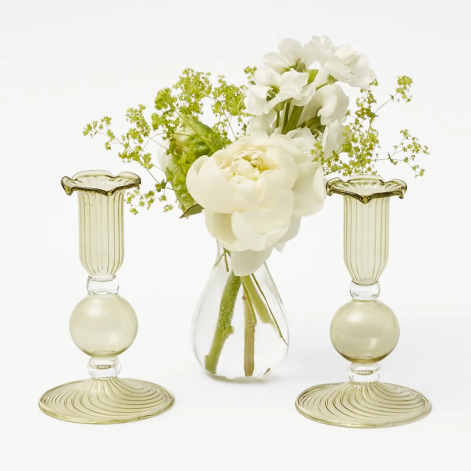 Mrs. Alice Small Eden Green Candle Holders (Pair)< Summer Glassware | Summer Candleware