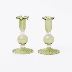 Mrs. Alice Small Eden Green Candle Holders (Pair)< Summer Glassware | Summer Candleware