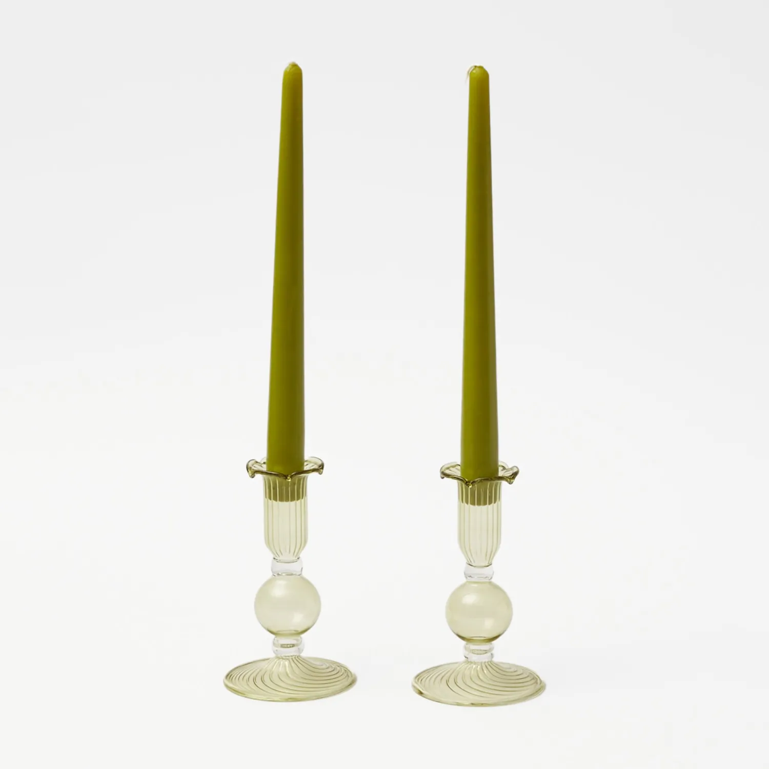 Mrs. Alice Small Eden Green Candle Holders (Pair)< Summer Glassware | Summer Candleware