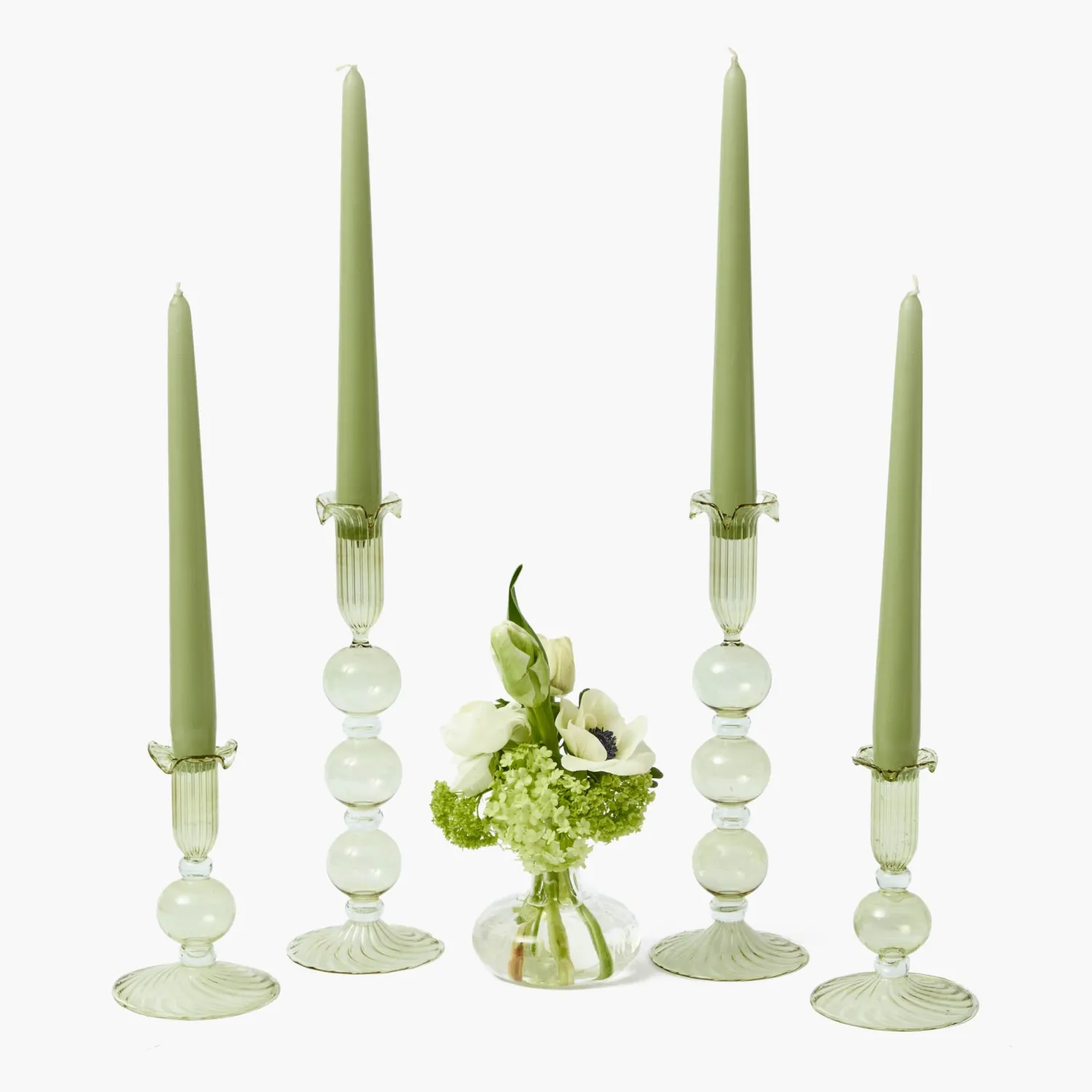 Mrs. Alice Small Eden Green Candle Holders (Pair)< Summer Glassware | Summer Candleware