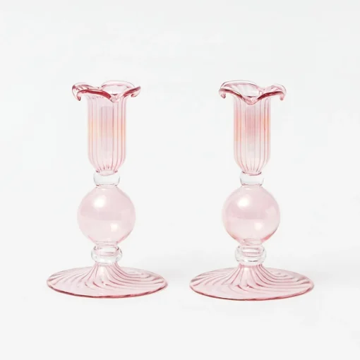 Mrs. Alice Small Eden Pink Candle Holder (Pair)< Candle Holders