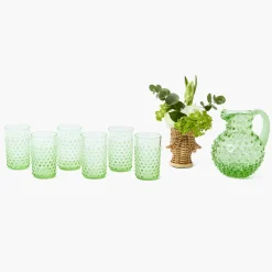 Mrs. Alice Small Emerald Hobnail Jug & Glasses (Set of 6)< Glassware Sets | Gorgeous Green