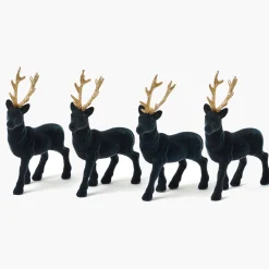 Mrs. Alice Small Flocked Navy Reindeers with Gold Antlers (Set of 4)< Christmas Decorations
