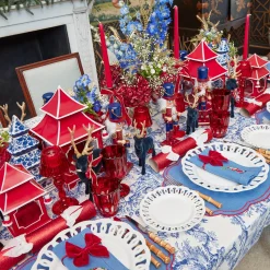 Mrs. Alice Small Flocked Navy Reindeers with Gold Antlers (Set of 4)< Christmas Decorations