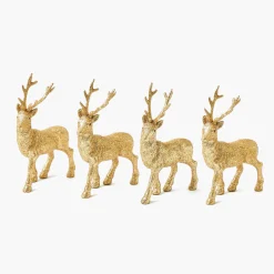 Mrs. Alice Small Gold Glitter Reindeer (Set of 4)< Christmas Decorations