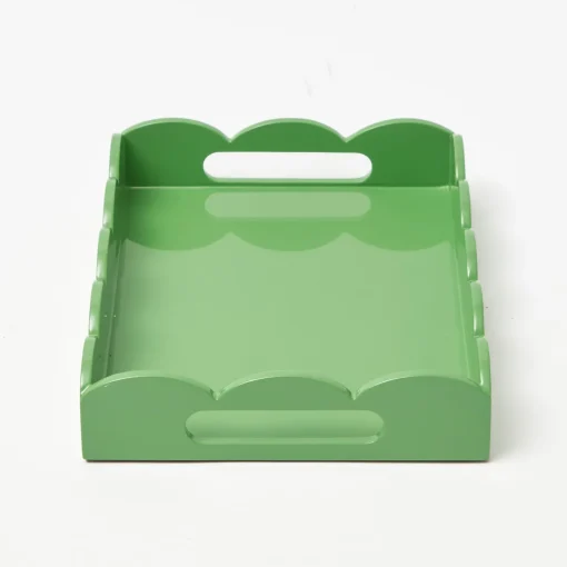 Mrs. Alice Small Green Lacquer Scalloped Tray< Trays | For The Millenial