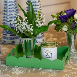 Mrs. Alice Small Green Lacquer Scalloped Tray< Trays | For The Millenial