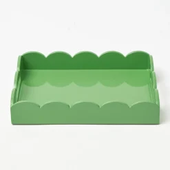Mrs. Alice Small Green Lacquer Scalloped Tray< Trays | For The Millenial