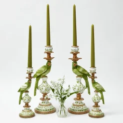 Mrs. Alice Small Green Parrot Candle Holders (Pair)< Summer Candleware | Candle Holders