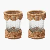 Mrs. Alice Small Helena Rattan Hurricane Lantern (Pair)< Summer Glassware | Summer Candleware