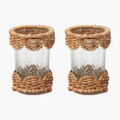 Mrs. Alice Small Helena Rattan Hurricane Lantern (Pair)< Summer Glassware | Summer Candleware