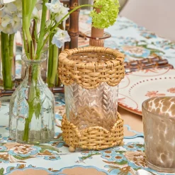 Mrs. Alice Small Helena Rattan Hurricane Lantern (Pair)< Summer Glassware | Summer Candleware