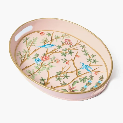 Mrs. Alice Small Pink Oval Chinosierie Tole Tray< Trays | For Her