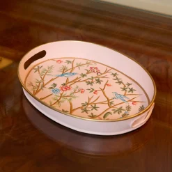 Mrs. Alice Small Pink Oval Chinosierie Tole Tray< Trays | For Her