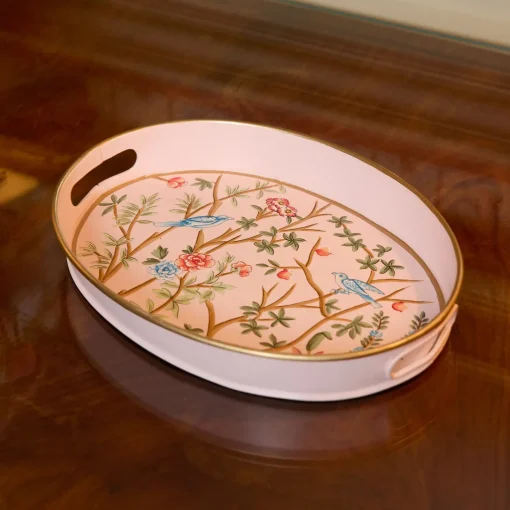 Mrs. Alice Small Pink Oval Chinosierie Tole Tray< Trays | For Her