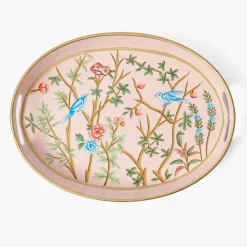 Mrs. Alice Small Pink Oval Chinosierie Tole Tray< Trays | For Her