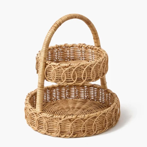 Mrs. Alice Small Rattan Two Tiered Stand< For The Rattan Lover