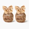 Mrs. Alice Small Rattan Woven Egg with Oat Bows (Pair)< Spring Decorations