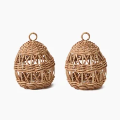 Mrs. Alice Small Rattan Woven Egg with Green Saddlestitch Bows (Pair)< Spring Decorations