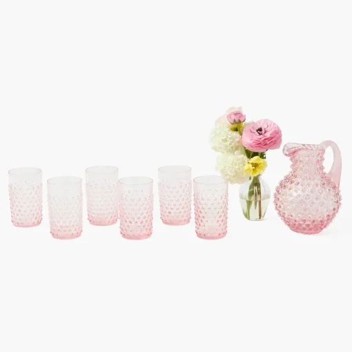 Mrs. Alice Small Rose Pink Hobnail Jug & Glasses (Set of 6)< Summer Glassware | Glassware Sets
