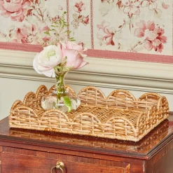 Mrs. Alice Small Scalloped Rattan Tray< Trays | Trays