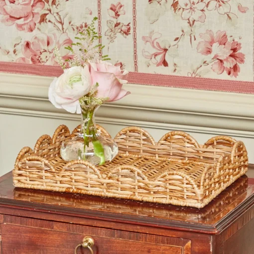Mrs. Alice Small Scalloped Rattan Tray< Trays | Trays