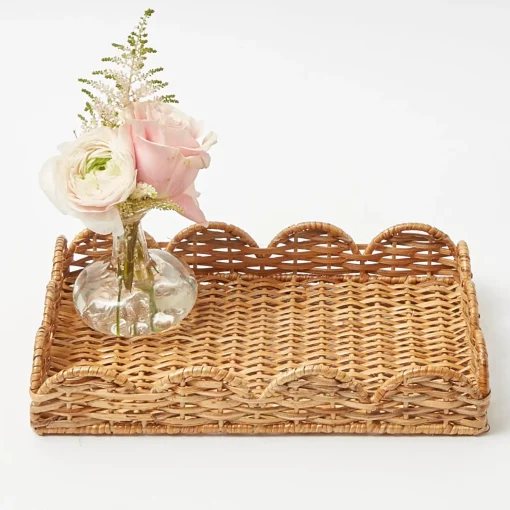 Mrs. Alice Small Scalloped Rattan Tray< Trays | Trays