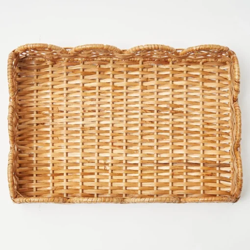 Mrs. Alice Small Scalloped Rattan Tray< Trays | Trays