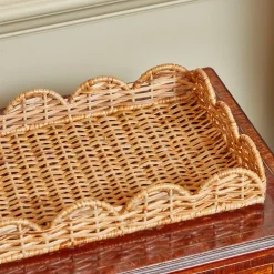 Mrs. Alice Small Scalloped Rattan Tray< Trays | Trays