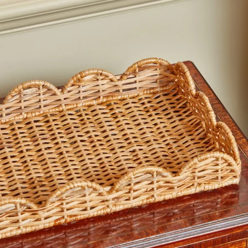 Mrs. Alice Small Scalloped Rattan Tray< Trays | Trays