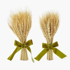 Mrs. Alice Small Wheat Sheaf with Green Velvet Bow (Pair)< Autumn Decorations