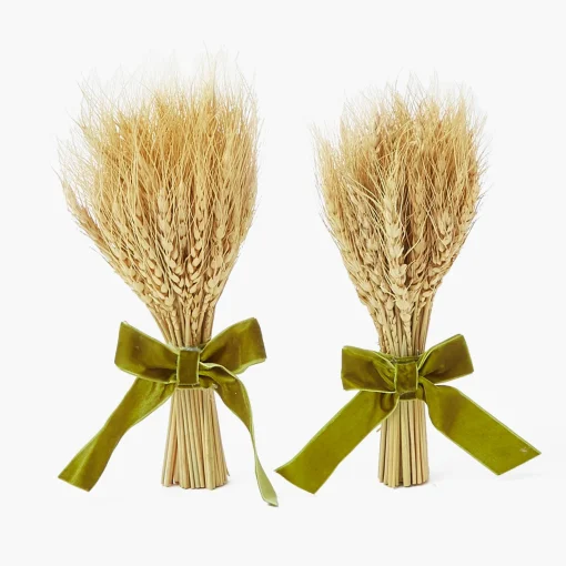 Mrs. Alice Small Wheat Sheaf with Green Velvet Bow (Pair)< Autumn Decorations