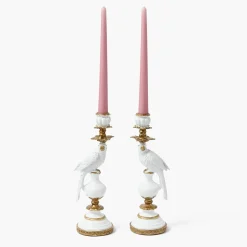 Mrs. Alice Small White Parrot Candle Holder (Pair)< Summer Candleware | Candle Holders