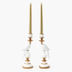 Mrs. Alice Small White Parrot Candle Holder (Pair)< Summer Candleware | Candle Holders