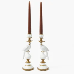 Mrs. Alice Small White Parrot Candle Holder (Pair)< Summer Candleware | Candle Holders