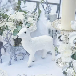 Mrs. Alice Snow White Glitter Reindeer (Pair)< Christmas Decorations