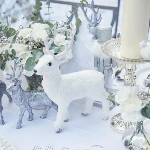 Mrs. Alice Snow White Glitter Reindeer (Pair)< Christmas Decorations