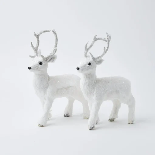 Mrs. Alice Snow White Glitter Reindeer (Pair)< Christmas Decorations