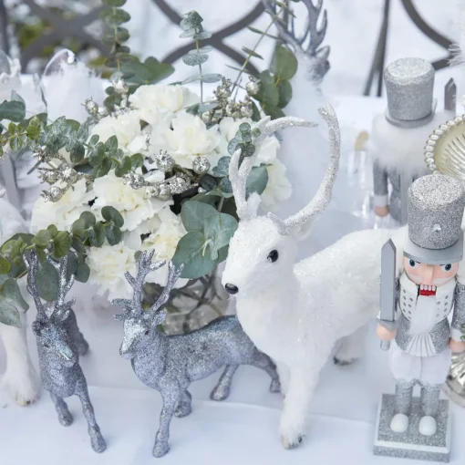 Mrs. Alice Snow White Glitter Reindeer (Pair)< Christmas Decorations
