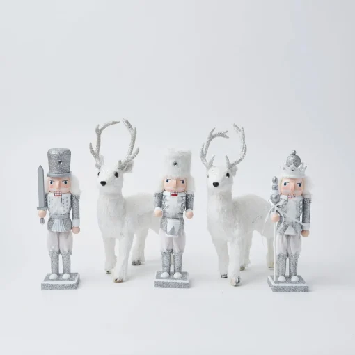 Mrs. Alice Snow White Glitter Reindeer (Pair)< Christmas Decorations