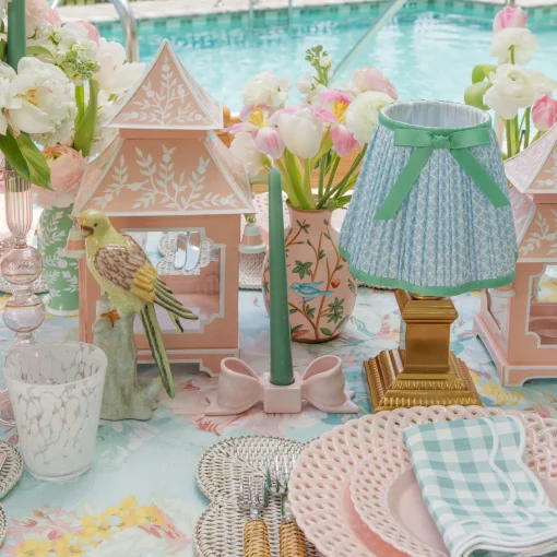 Mrs. Alice Soft Blue & Green Lotus Bow Lampshade (18cm)< Lampshades
