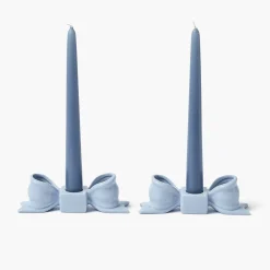 Mrs. Alice Soft Blue Ceramic Bow Candle Holder (Pair)< Summer Candleware | Candle Holders