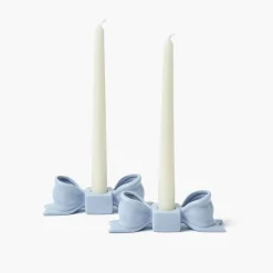 Mrs. Alice Soft Blue Ceramic Bow Candle Holder (Pair)< Summer Candleware | Candle Holders