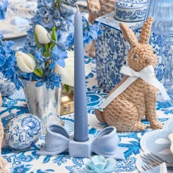Mrs. Alice Soft Blue Ceramic Bow Candle Holder (Pair)< Summer Candleware | Candle Holders