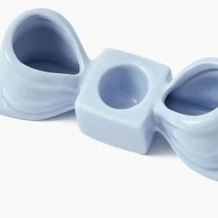 Mrs. Alice Soft Blue Ceramic Bow Candle Holder (Pair)< Summer Candleware | Candle Holders