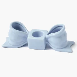 Mrs. Alice Soft Blue Ceramic Bow Candle Holder (Pair)< Summer Candleware | Candle Holders