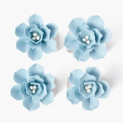 Mrs. Alice Soft Blue Fiore Napkin Rings (Set of 4)< Summer Table Linen | Napkin Rings & Bows