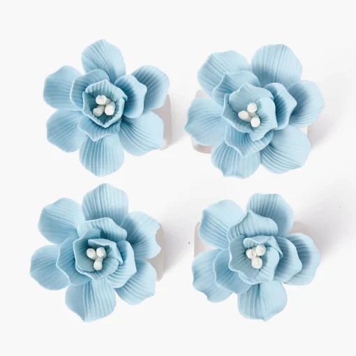 Mrs. Alice Soft Blue Fiore Napkin Rings (Set of 4)< Summer Table Linen | Napkin Rings & Bows