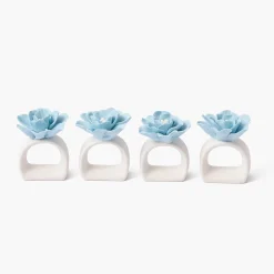 Mrs. Alice Soft Blue Fiore Napkin Rings (Set of 4)< Summer Table Linen | Napkin Rings & Bows